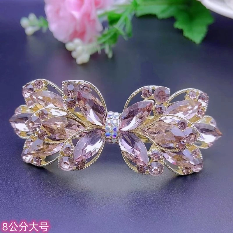 锌合金合成锆石发饰 蝴蝶结发夹高端后脑勺顶夹弹簧夹发卡头饰