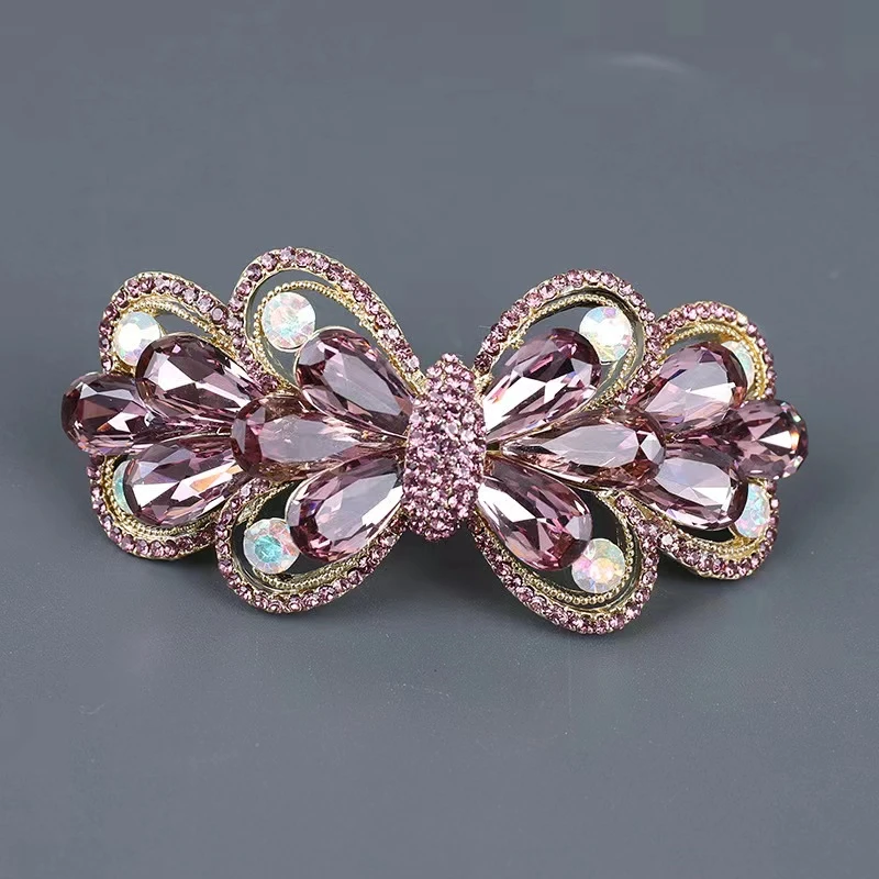 锌合金莫桑石发饰 轻奢发夹后脑勺优雅水晶发卡水钻头发夹子头饰