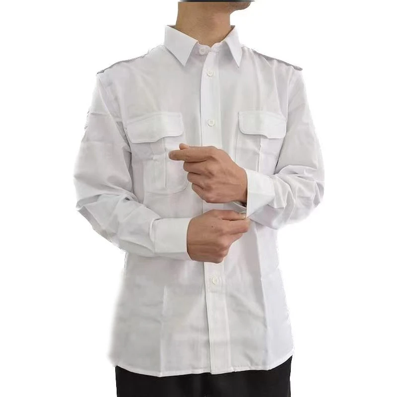 长袖白色老式库存衬衫男式保安夏季白工作衬衫透气吸汗男士白衬衣