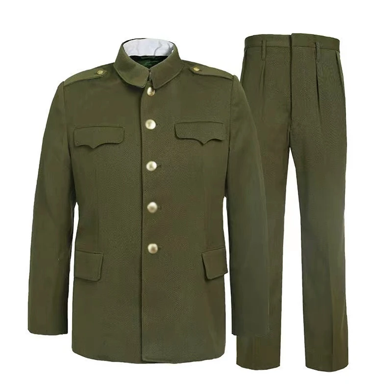 经典老货陆冬服马裤呢男士保暖加厚正装西服中山装军绿色套装老人