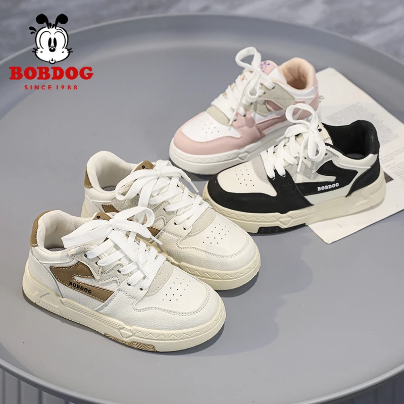 Bobdog/巴布豆2024秋季皮面透气男/女时尚休闲防滑耐磨休闲童鞋