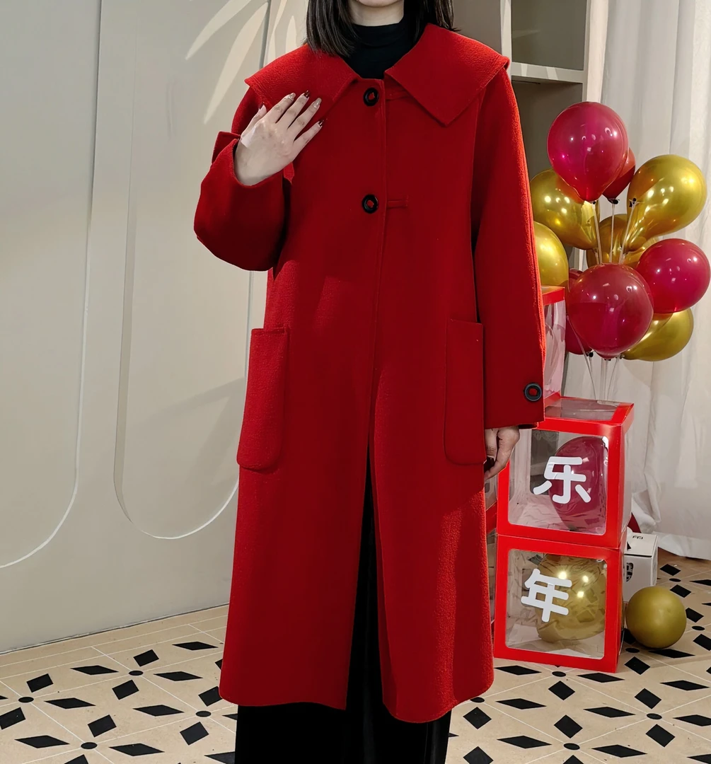 【常熟新中式】冬季新款中长款大翻领可拆卸羽绒内胆加厚羊毛大衣