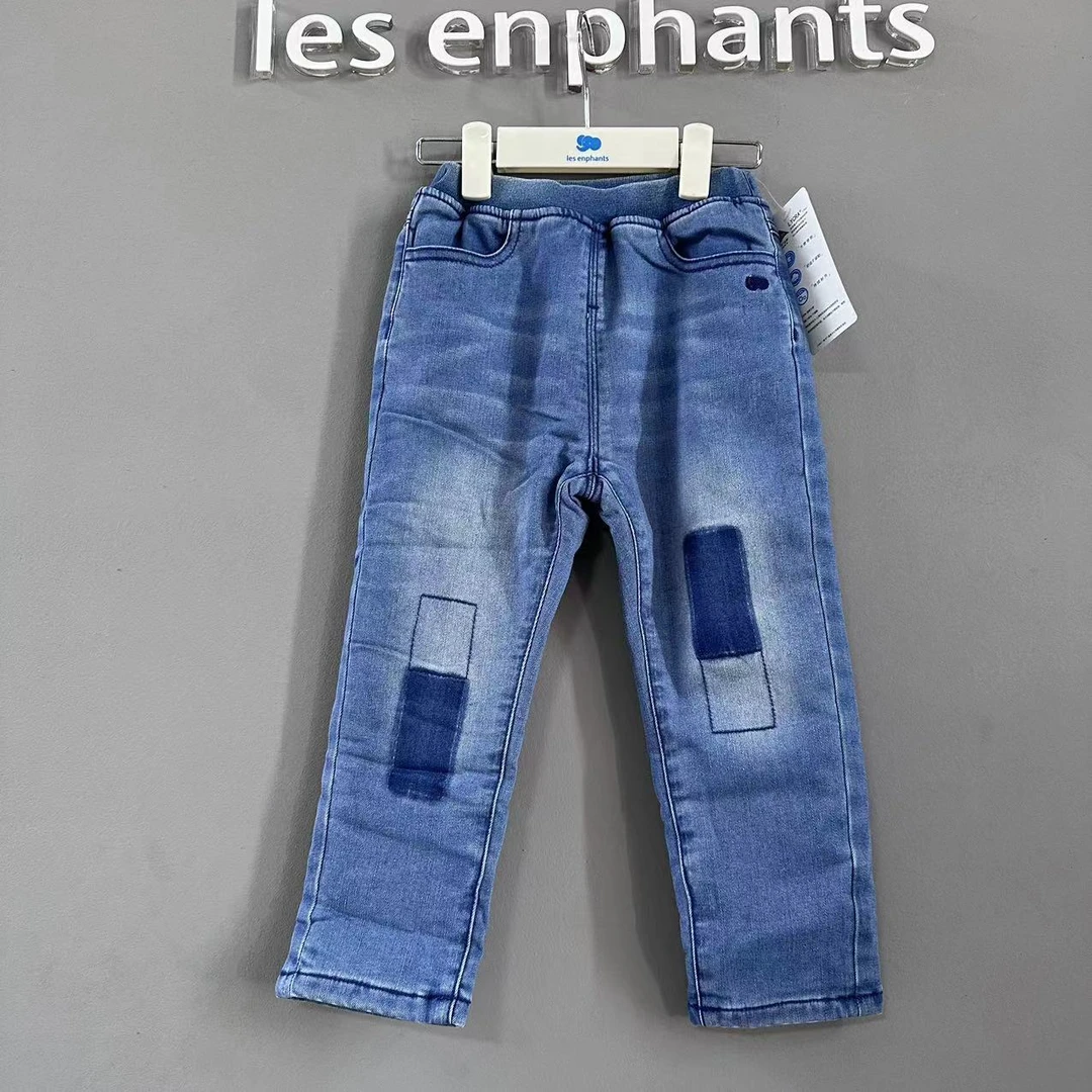 丽婴房男童秋冬夹棉加厚牛仔裤子长裤