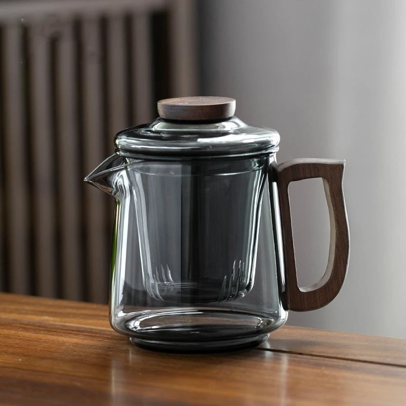 木把茶壶玻璃泡茶壶加厚耐高温家用煮茶壶单壶带过滤功夫茶具套装