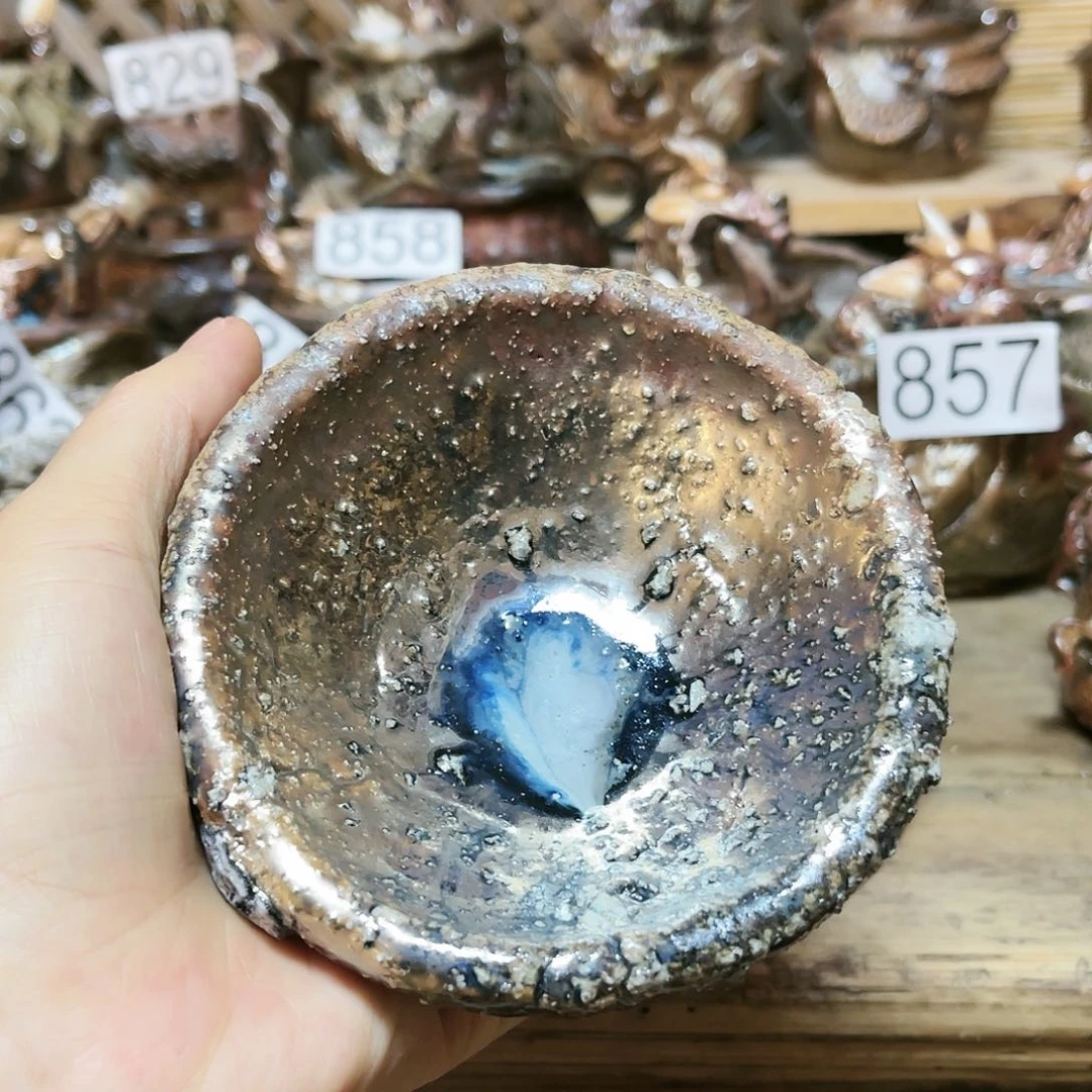 杯柴烧手捏石头杯复烧窑底杯微瑕