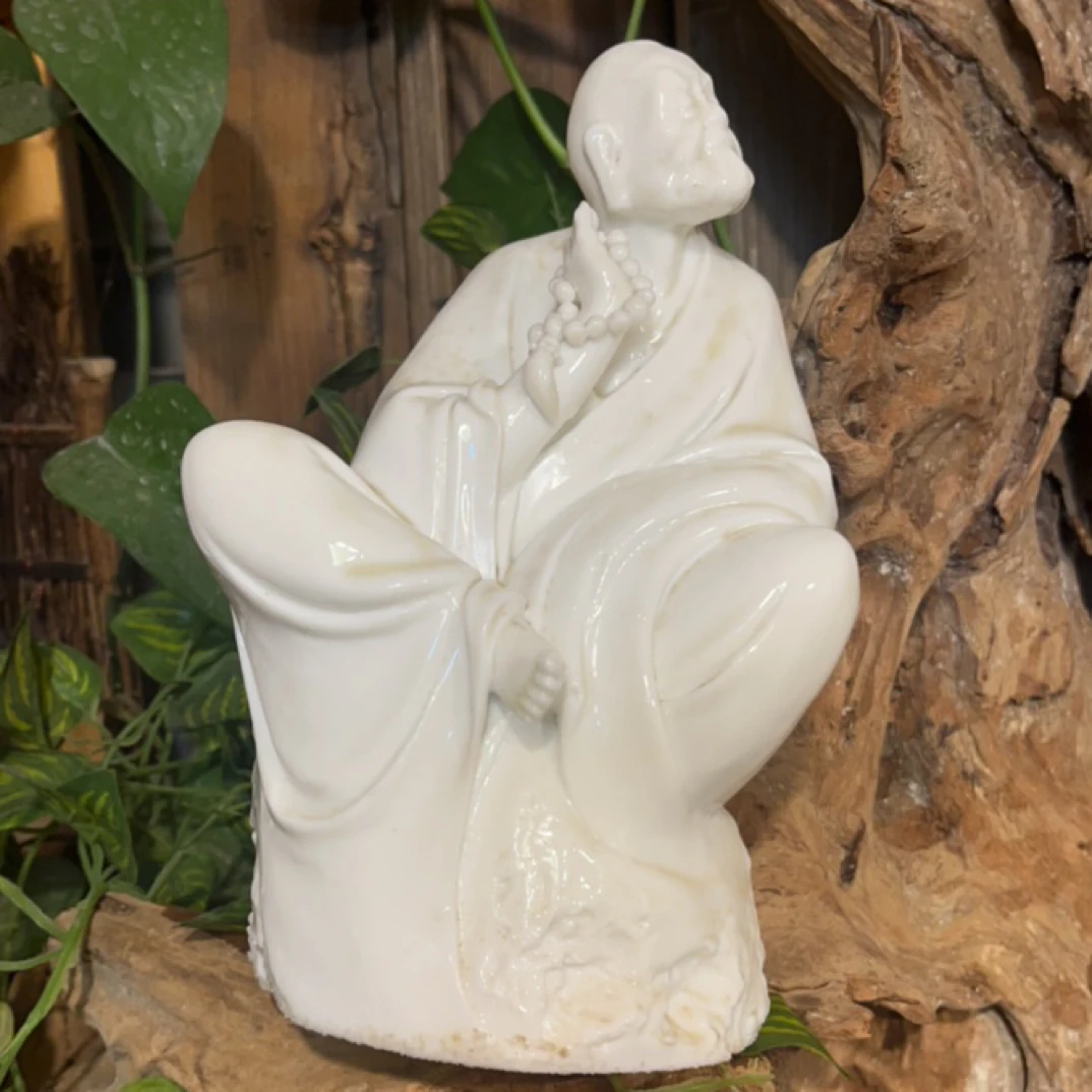 柴烧白泥半手工陶瓷关公书房大号关二爷禅意摆件白瓷家用