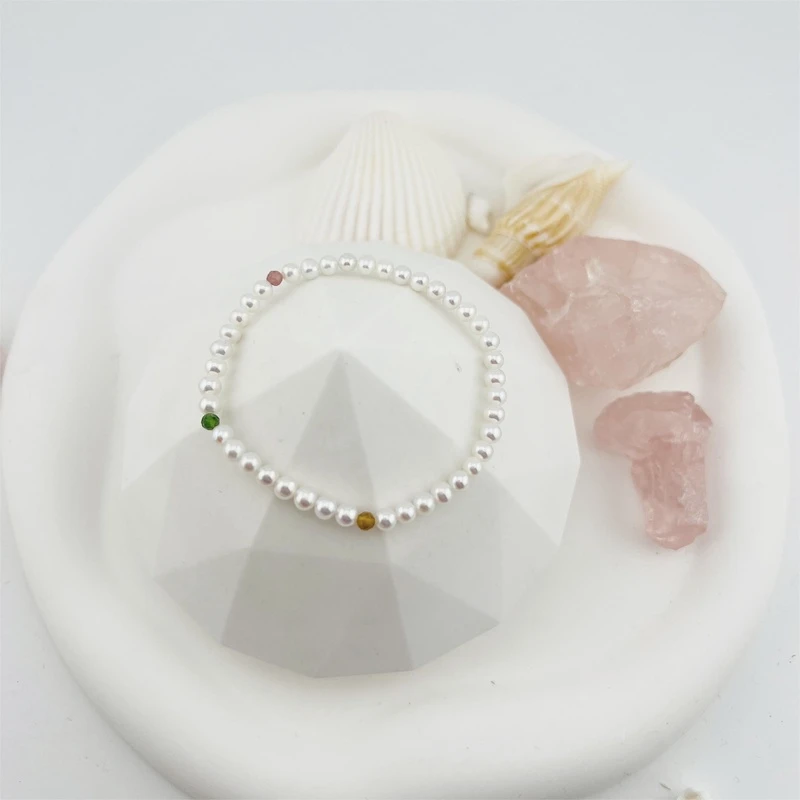 【彩宝】淡水珍珠+碧玺弾力绳手链（多样性发货）3-4mm JMS025