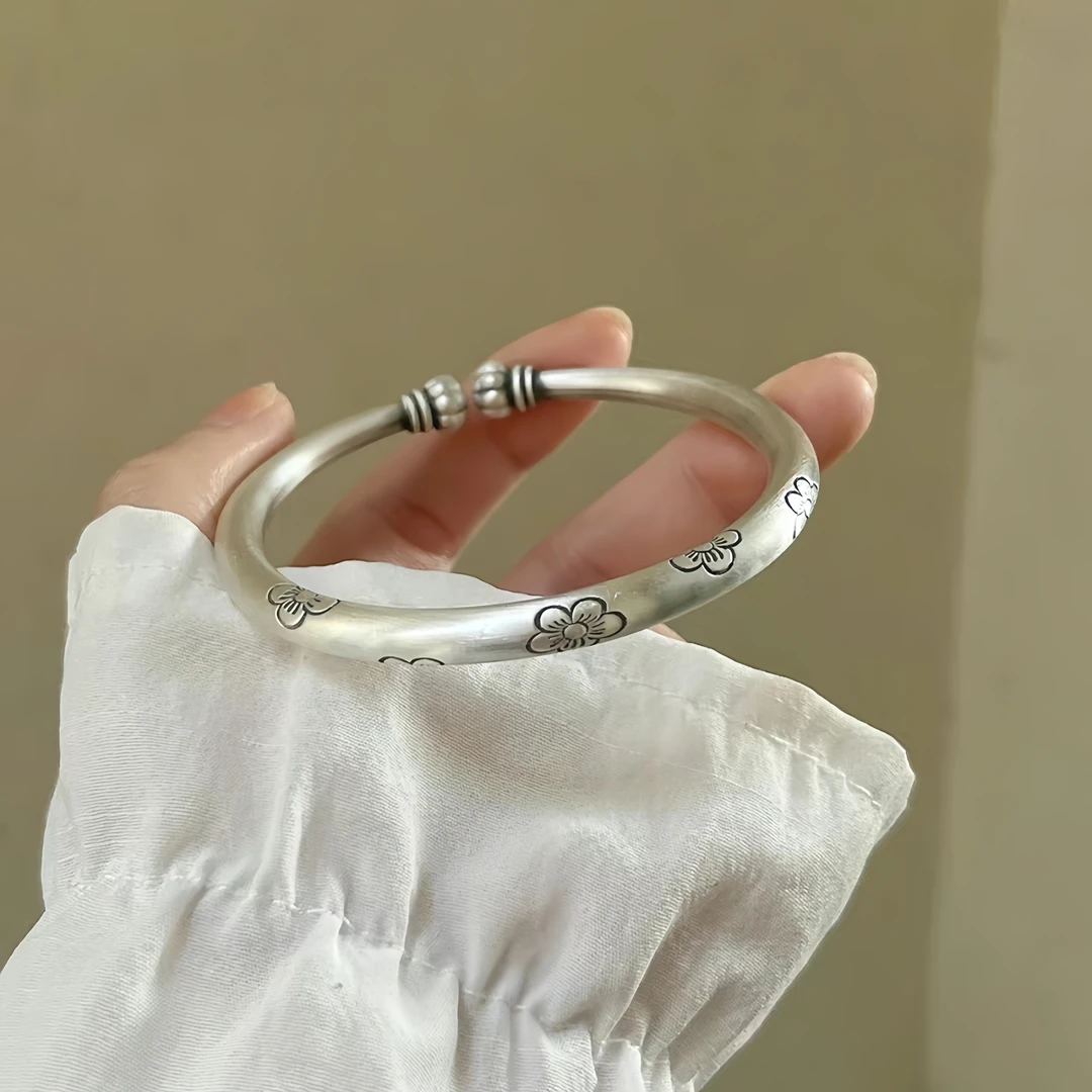 足银手镯 多福南瓜头正品足银复古梅花开口贵妃镯子送人自带优选