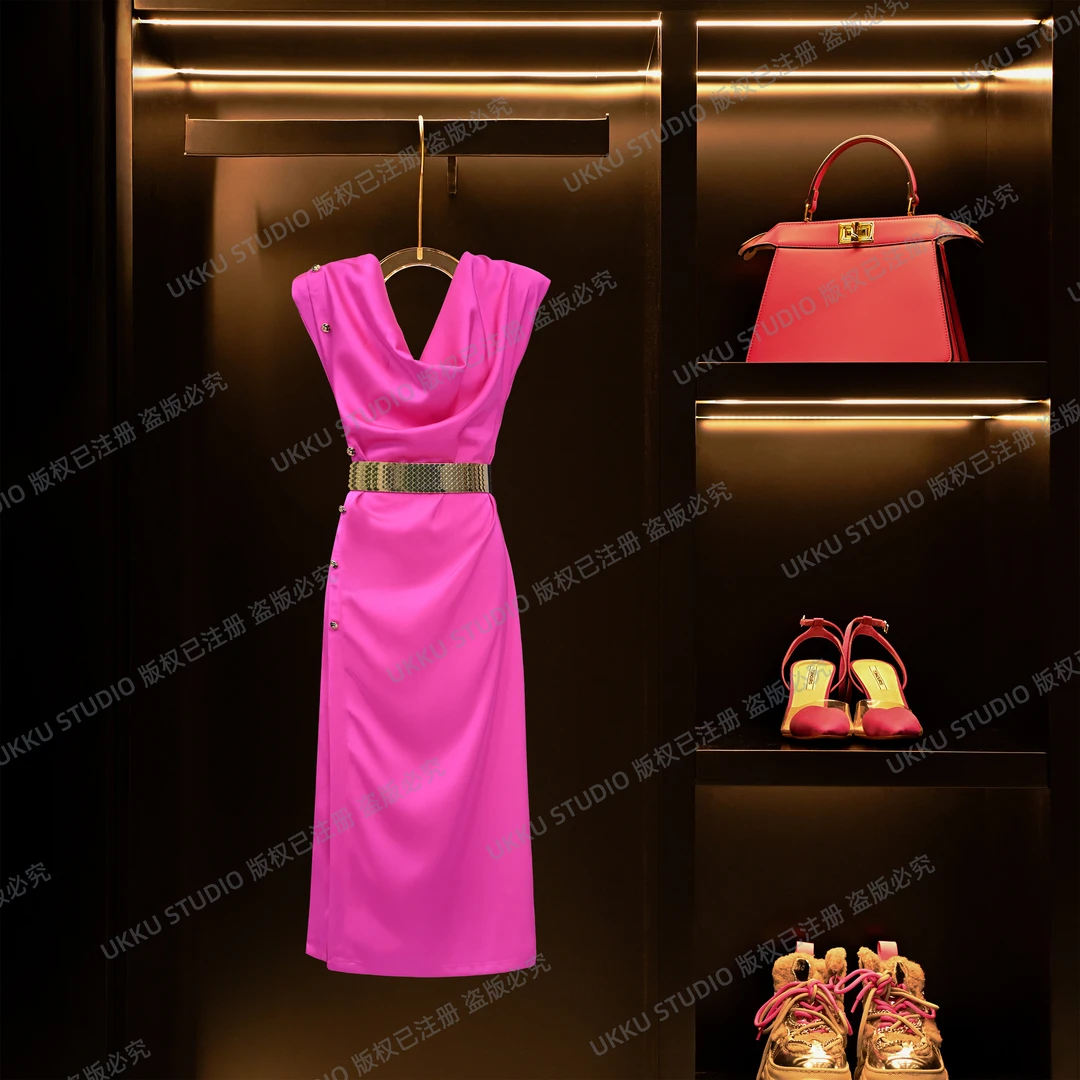 香【UKKU STUDIO】小众设计款连衣裙时尚休闲百搭简约粉色裙312395