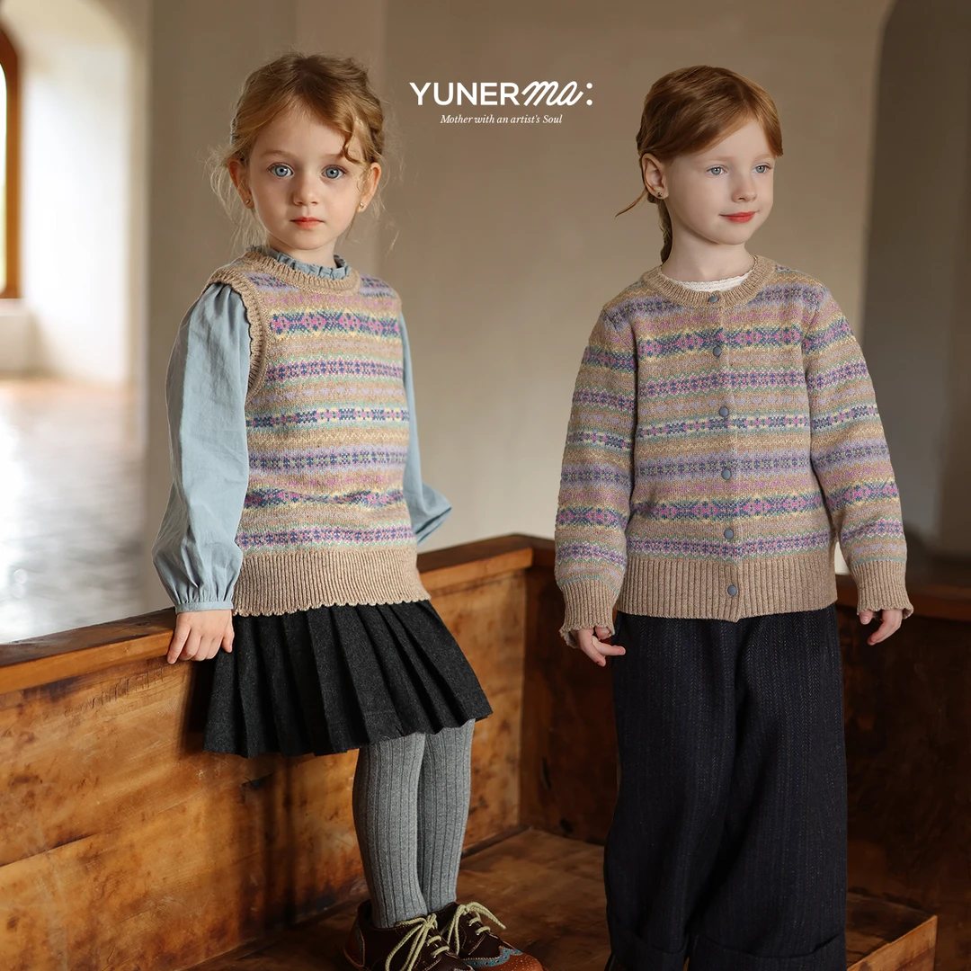 允儿妈女童冬季新款绵羊毛混纺针织毛衣开衫宝宝秋冬洋气马甲背心