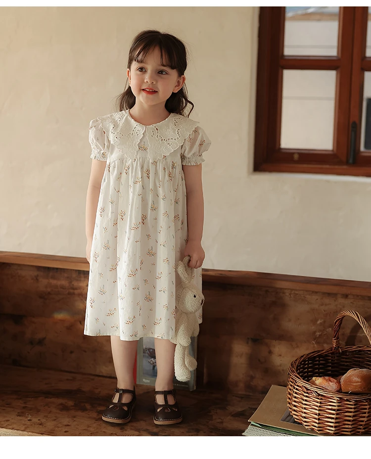 女童百搭碎花手工打缆连衣裙宝宝小众气质法式公主裙儿童夏季长裙