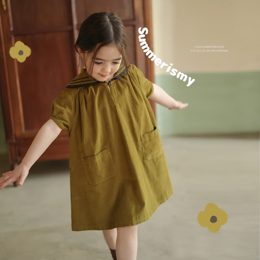 女童小众简约海军领连衣裙允儿妈宝宝夏季洋气短袖公主裙儿童裙子