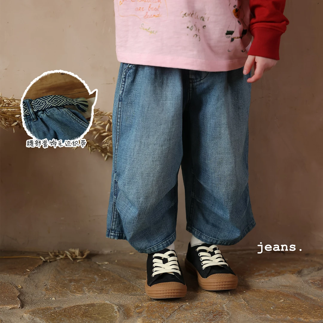 女童日系薄款春夏休闲牛仔裤 允儿妈女童新款洋气休闲裤儿童7分裤