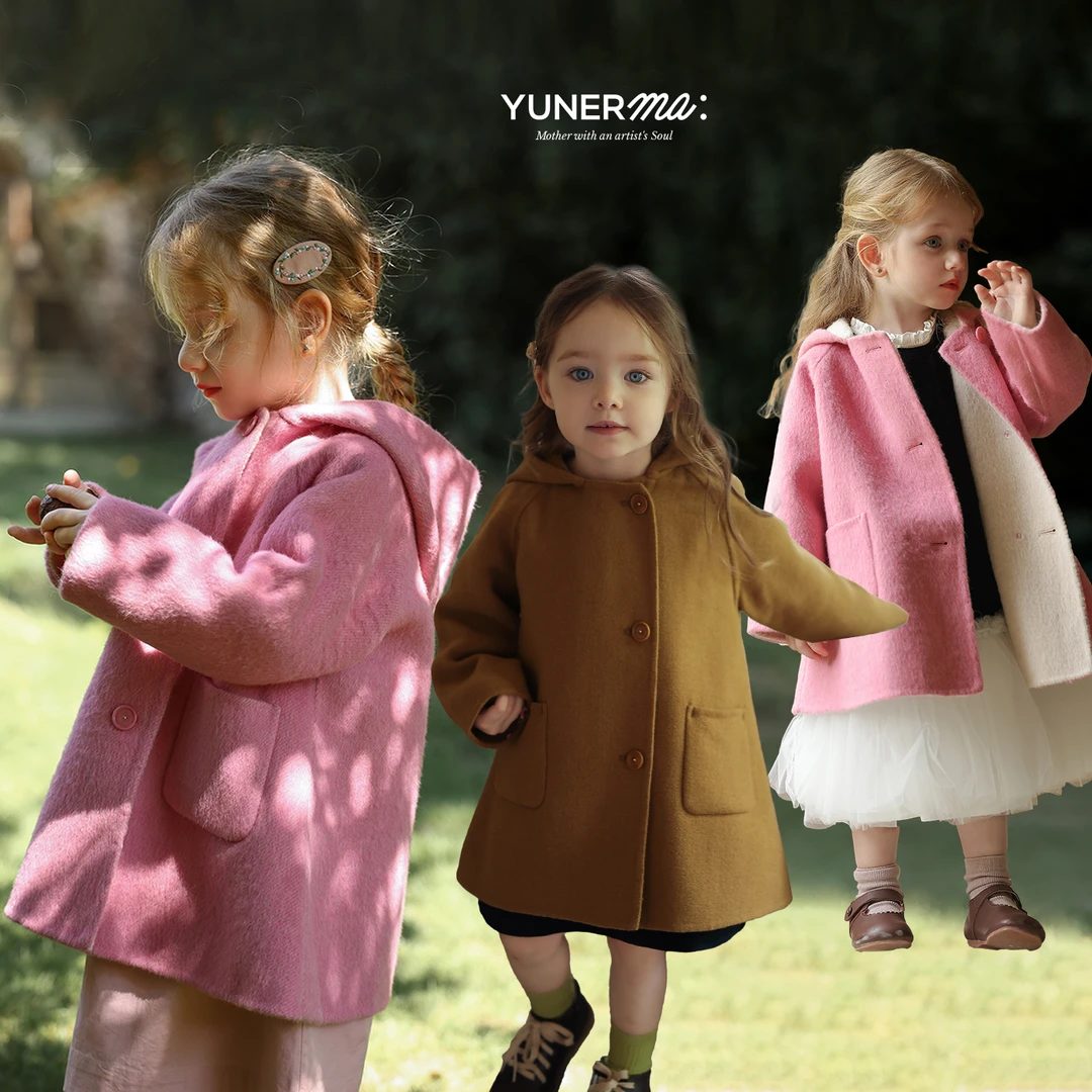 允儿妈女童绵羊毛混纺中长款双面毛呢外套宝宝秋冬洋气大衣风衣潮