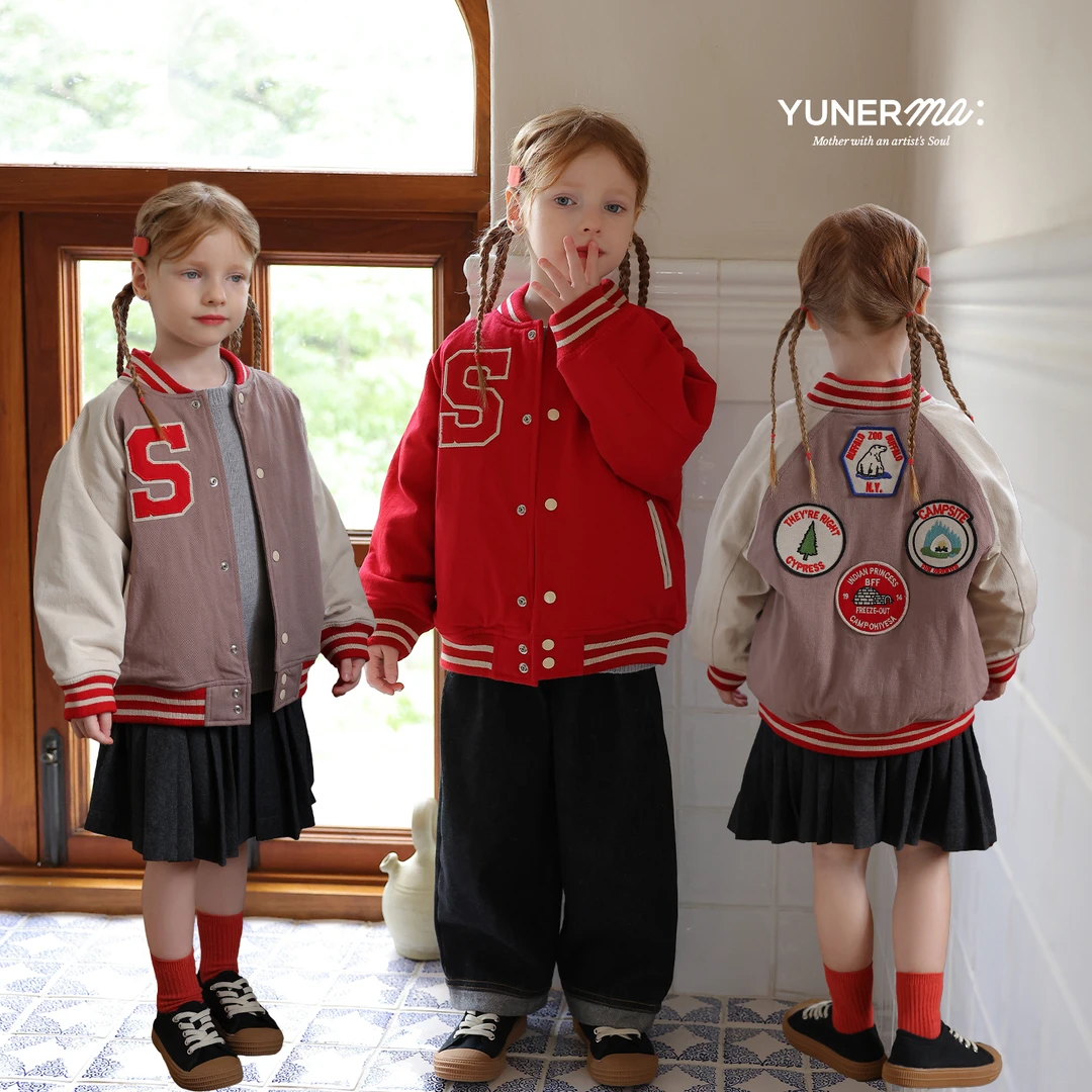 允儿妈秋冬新款棒球服宝宝冬装洋气外套儿童纯棉上衣女童冬季棉服