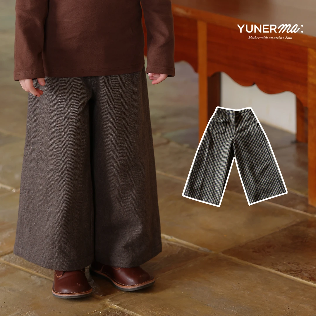 允儿妈女童冬季新款绵羊毛混纺休闲阔腿裤宝宝秋冬洋气毛呢裤子潮