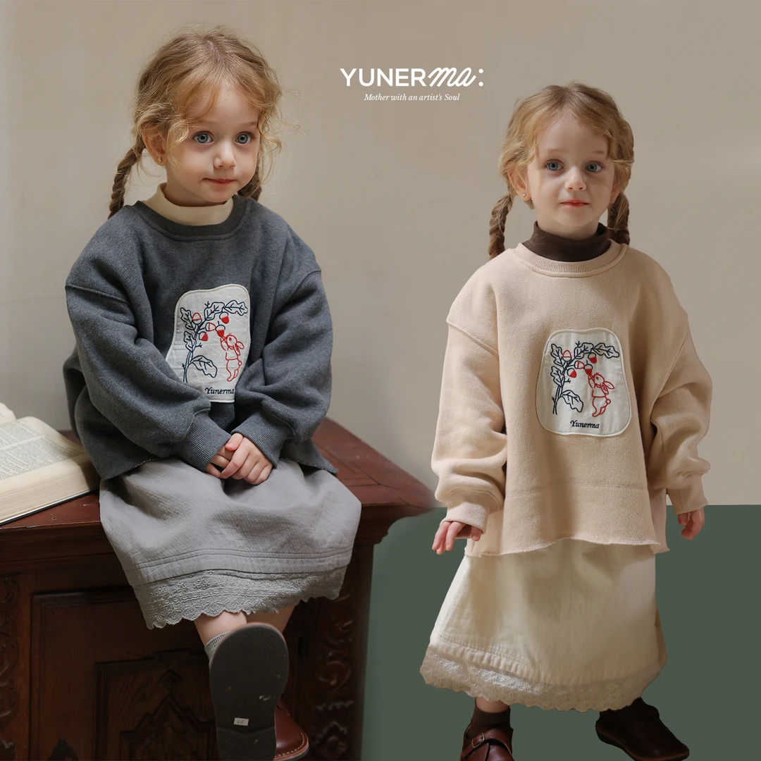 允儿妈女童2024秋季新款韩系刺绣卡通卫衣宝宝春秋洋气纯棉上衣潮