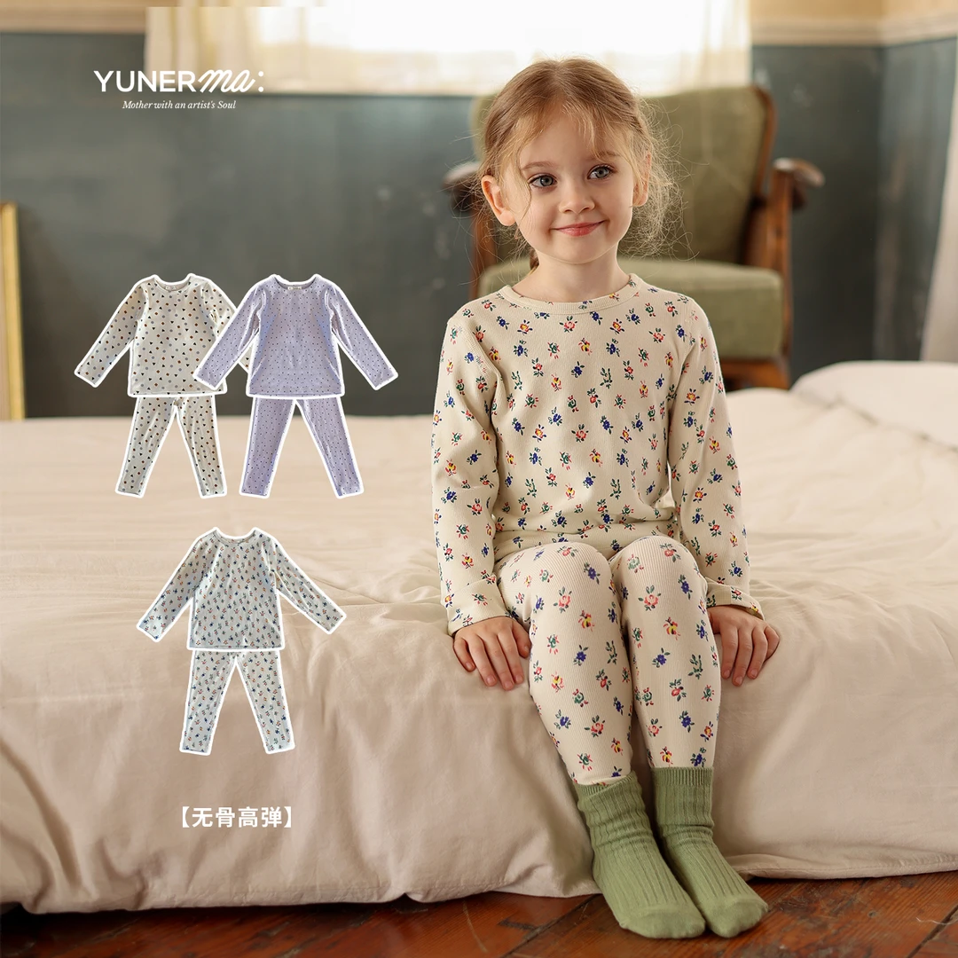 允儿妈女童2024冬季新款碎花无骨家居套装宝宝秋冬秋衣秋裤两件套