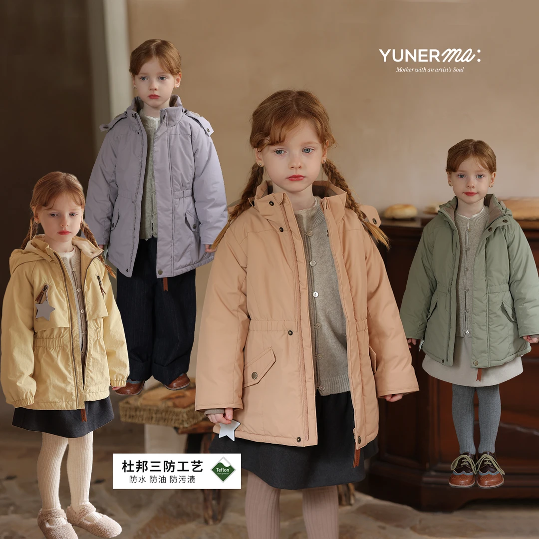 允儿妈冬季新款杜邦三防加绒冲锋衣宝宝秋冬加厚防风外套女童棉服