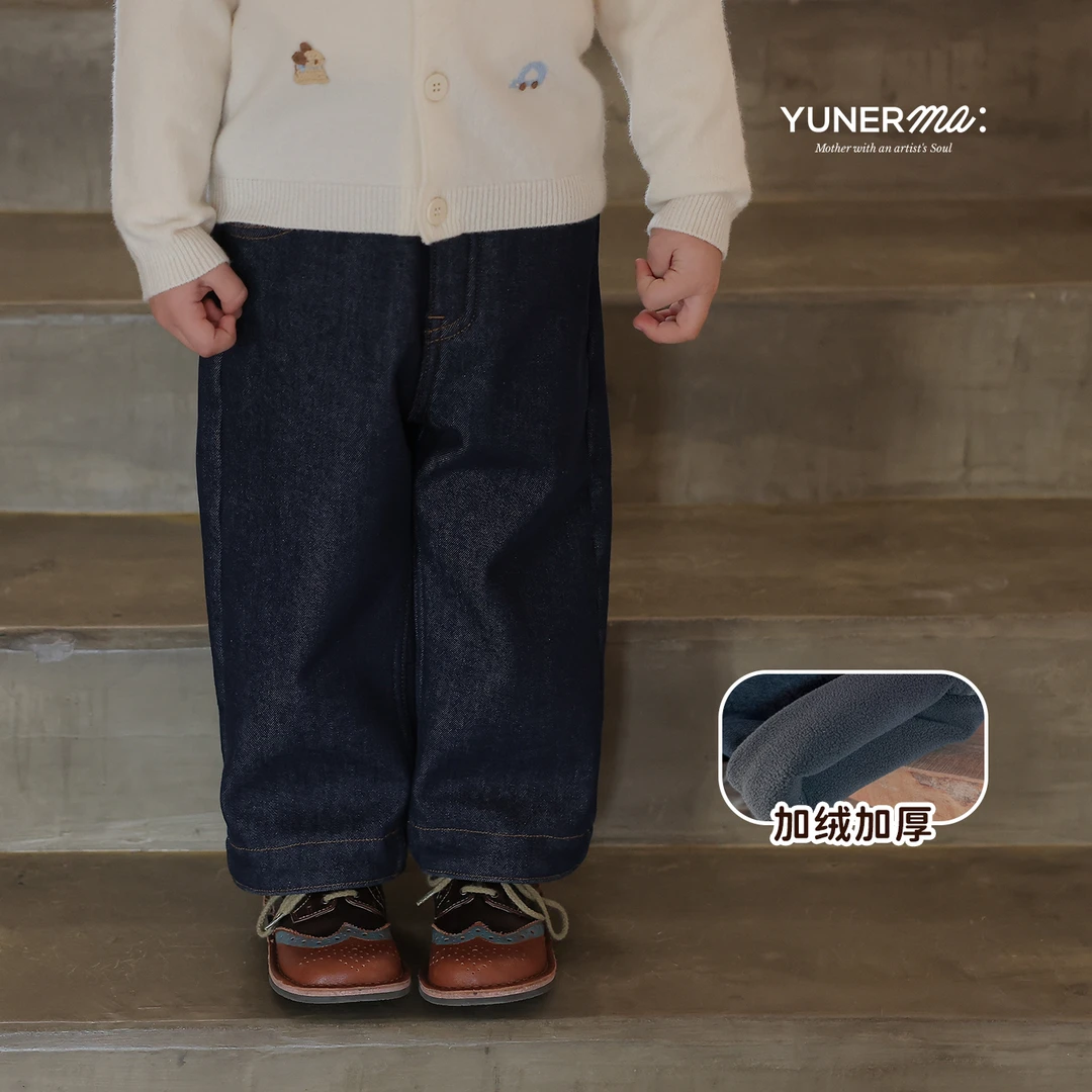 宝宝幼儿园秋冬百搭加绒休闲裤允儿妈女童冬季加厚牛仔裤儿童裤子