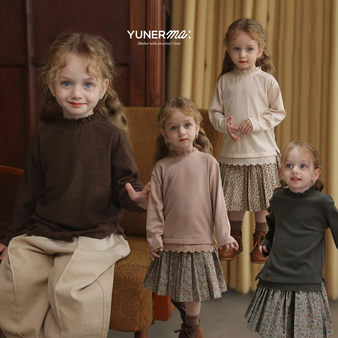 允儿妈女童秋冬新款蕾丝花边领打底衫宝宝幼儿园时尚百搭长袖T恤