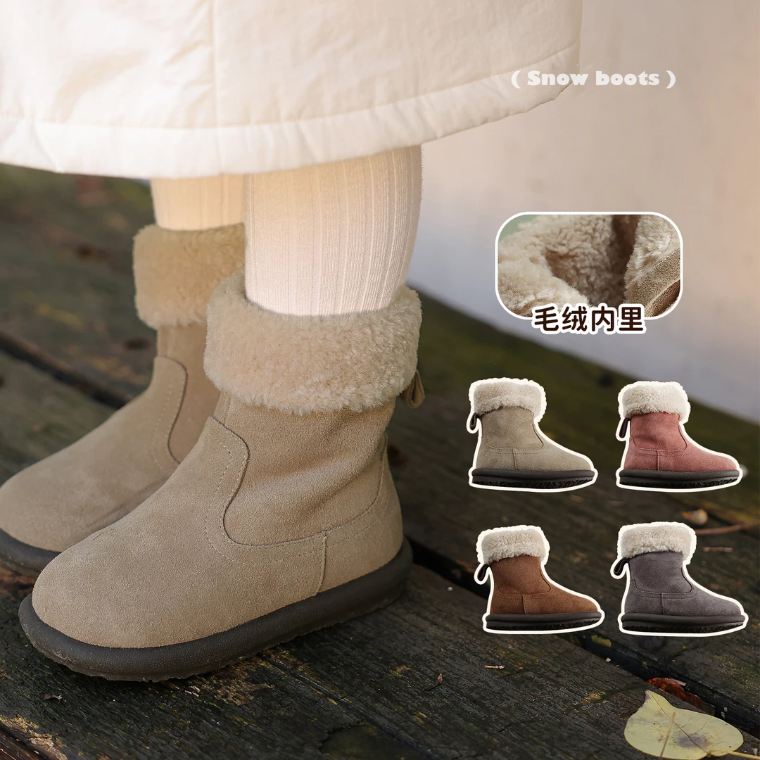 允儿妈女童冬季新款加厚毛毛一脚蹬雪地靴宝宝秋冬洋气靴子棉靴潮