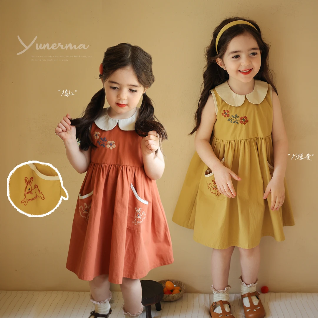 女童韩系小众气质刺绣背心连衣裙允儿妈宝宝夏季洋气背心裙公主裙