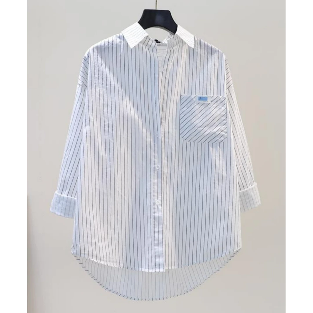 条纹衬衫女2024秋装女装时尚气质通勤上衣长袖设计感别致纯棉衬衣