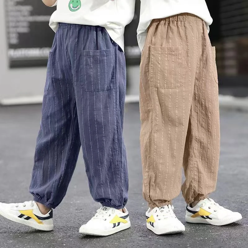 男童夏季裤子薄款新款儿童休闲棉麻防蚊裤男孩中小童新款束脚裤潮