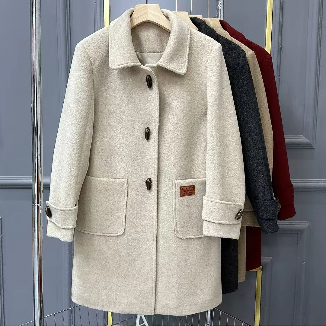 加棉加厚绵羊毛修身中长款大衣外套2025冬季女装新款毛呢外套8822