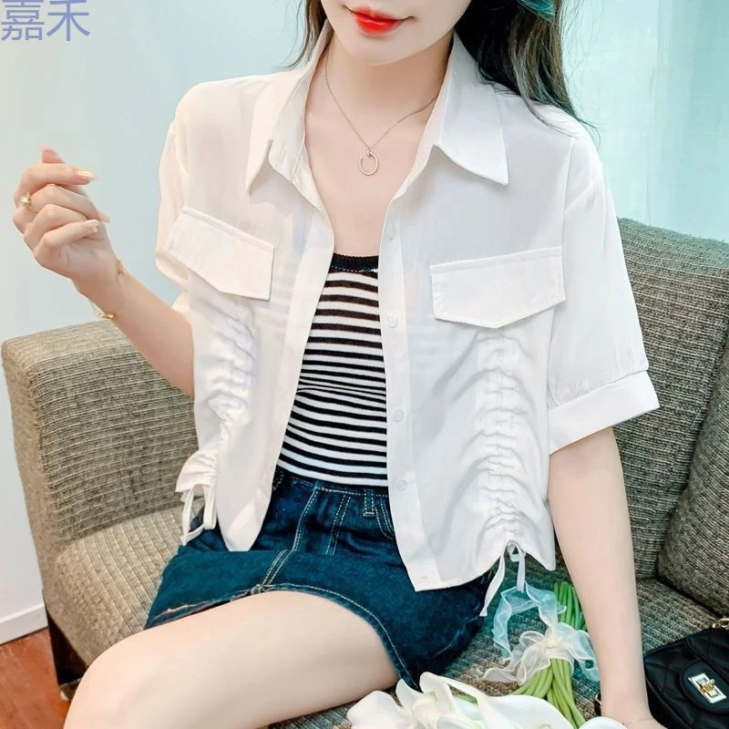 时尚短袖衬衫2025年夏季新款显瘦百搭设计感小众短款外搭开衫外