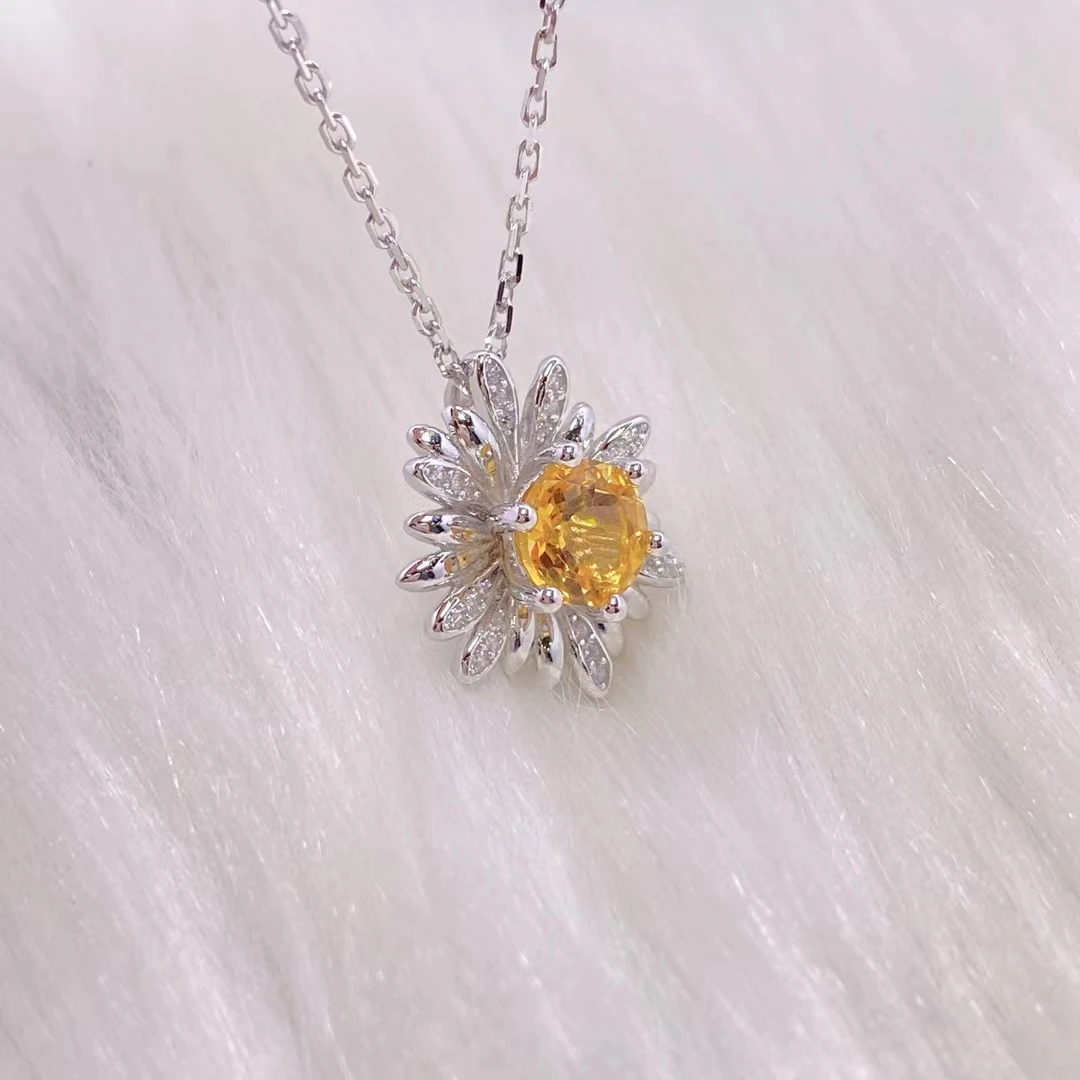 ZY-YGHJD001-黄水晶项链1粒7咪圆型约1.2ct