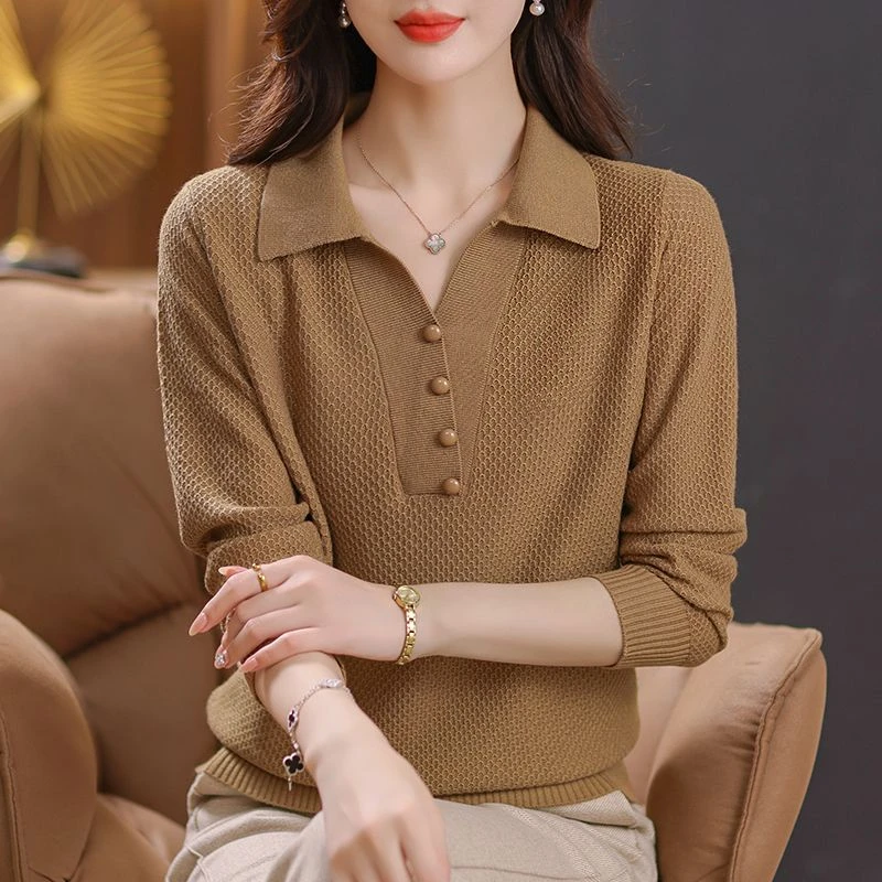 秋季时尚洋气上衣毛衣气质秋装女装春秋长袖大码显瘦百搭翻领