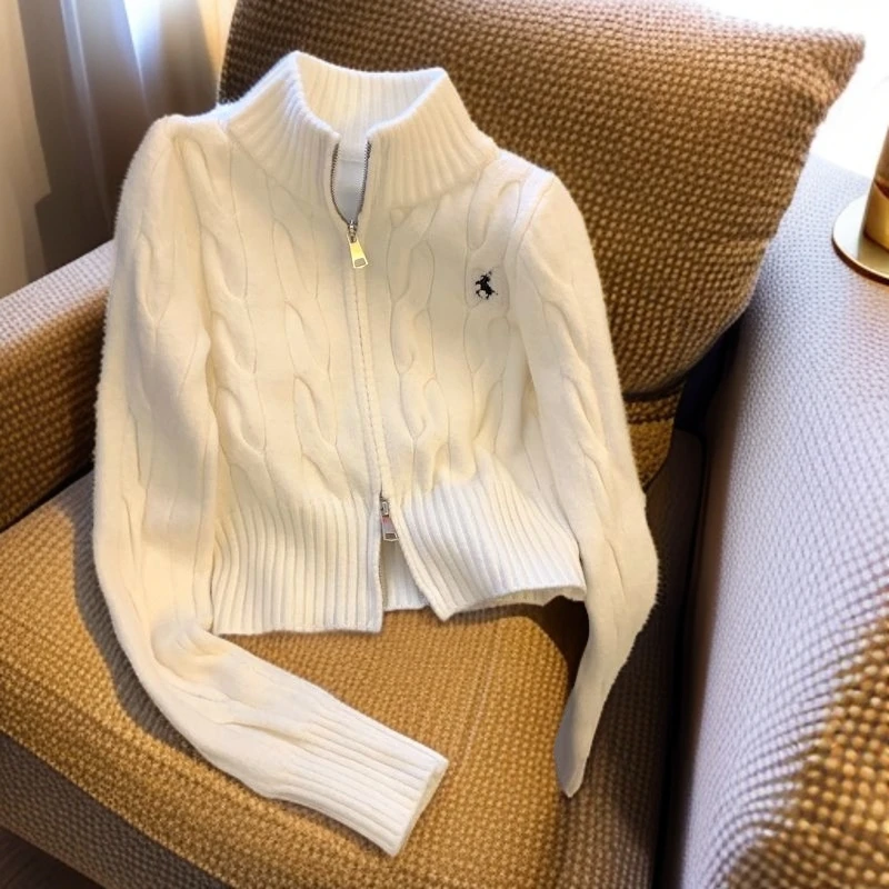 韩系复古绞花立领毛衣外套秋冬减龄时尚别致刺绣针织开衫上衣百搭