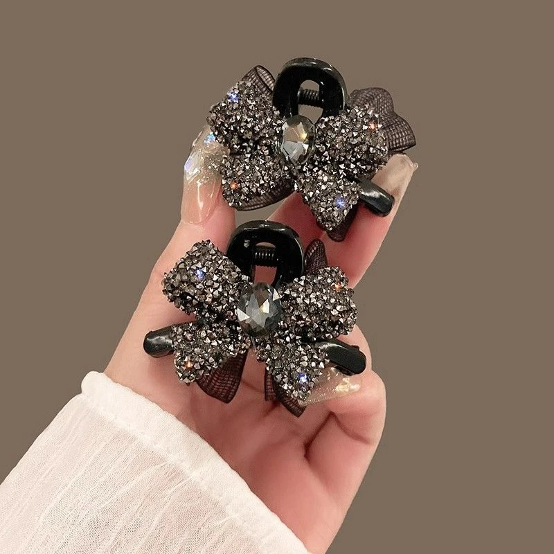 网红闪钻蝴蝶结小抓夹侧边前额刘海碎发夹子头饰公主头气质发卡