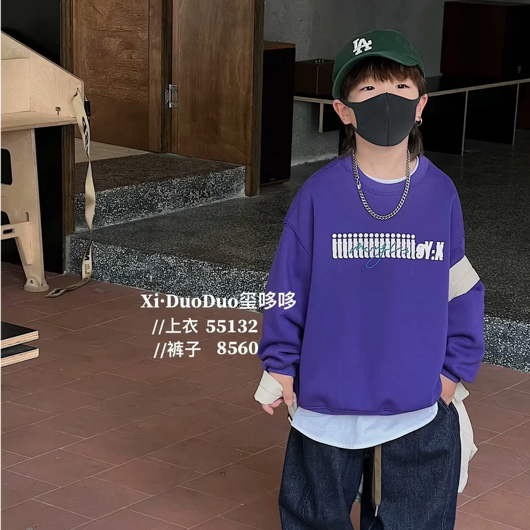 2024秋季韩版宽松休闲男童圆领卫衣上衣潮