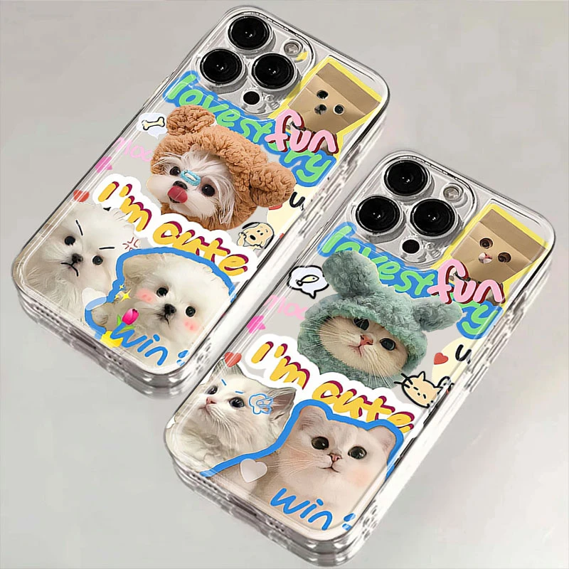 白色猫狗适用iPhone15/14/13苹果小米vivo华为oppo手机壳全包软女
