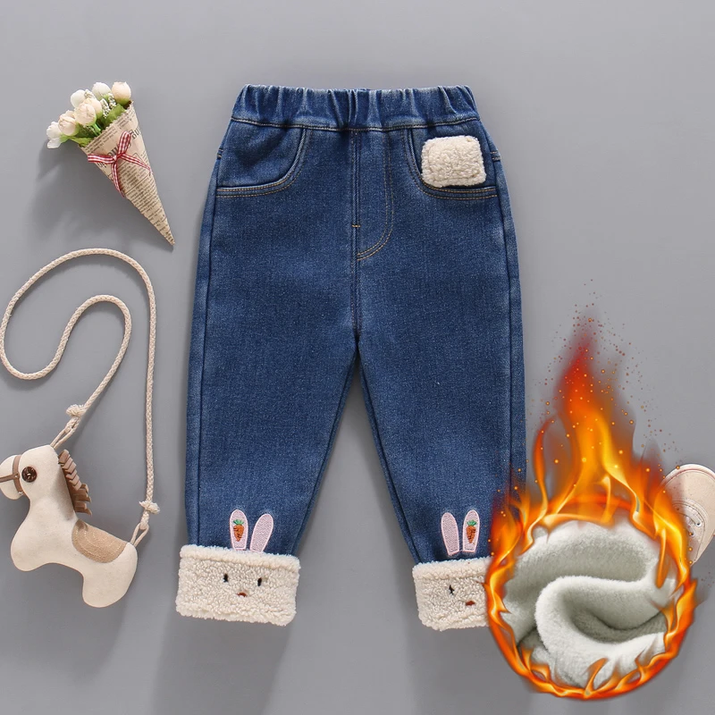 女童加绒牛仔裤弹力软冬装新潮儿童长裤秋冬季一体绒裤子外穿