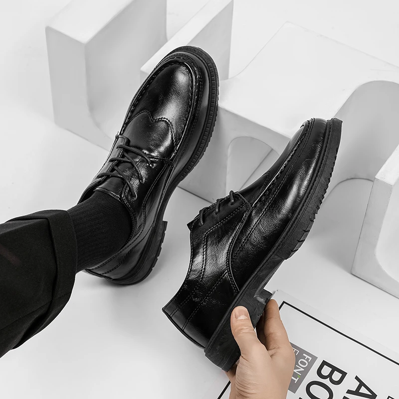 皮鞋男布洛克英伦风西装厚底增高黑色休闲商务正装男士结婚新郎鞋