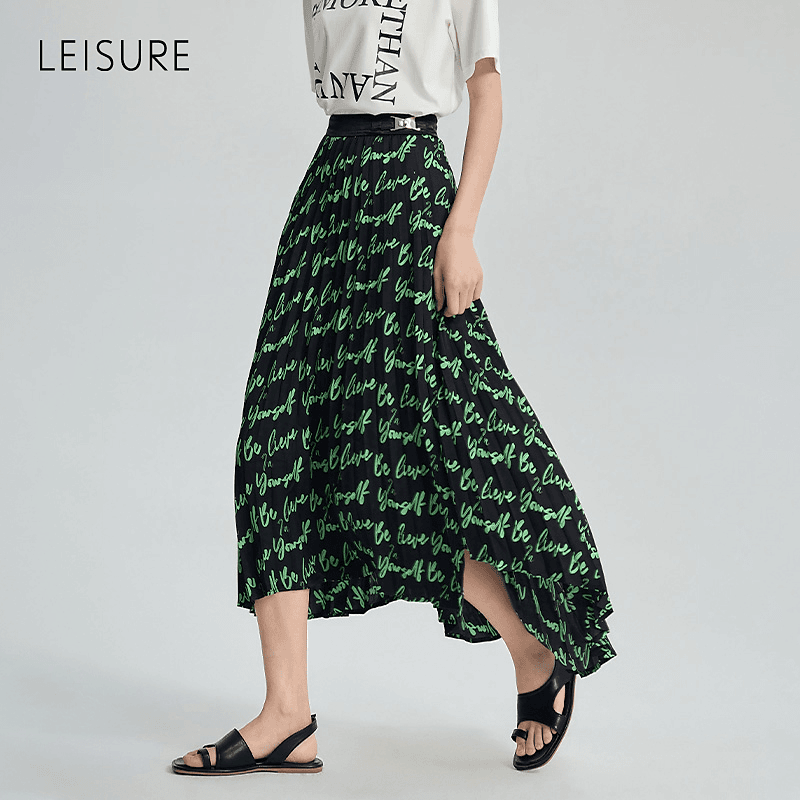 【商场同款】丽雪LEISURE24新字母印花优雅高腰不对称下摆半裙1583
