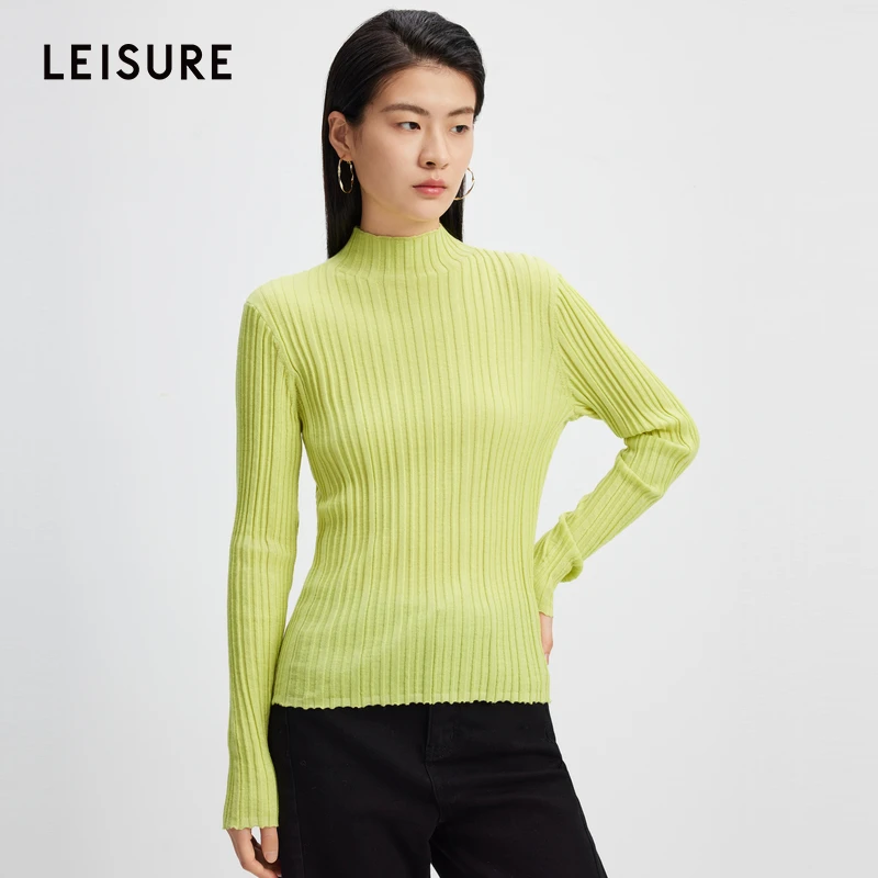 【商场同款】LEISURE丽雪丝光羊毛混纺毛针织衫0201