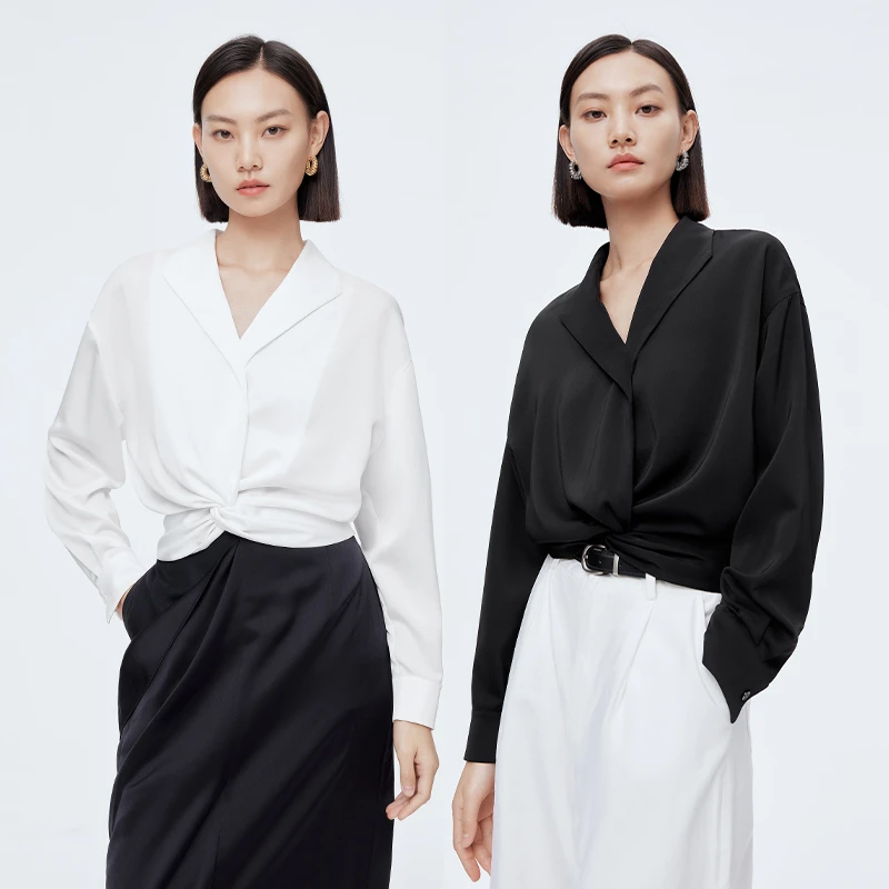 【商场同款】丽雪LEISURE法式扭结翻领花式衬衫0491