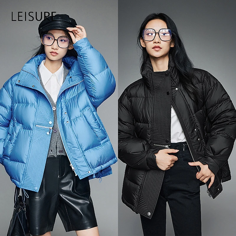 LEISURE丽雪23秋冬新款立领加厚保暖柔感短款羽绒服女外套333888