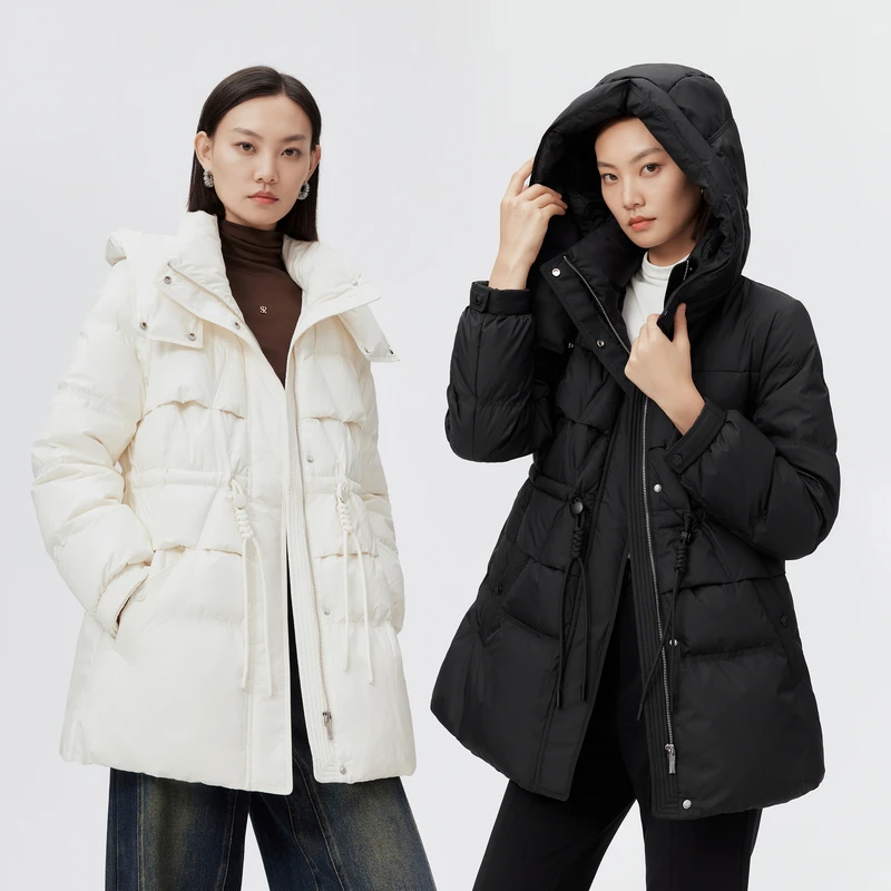 【商场同款】丽雪LEISURE冬新款收腰连帽简约抽绳设计羽绒服1574