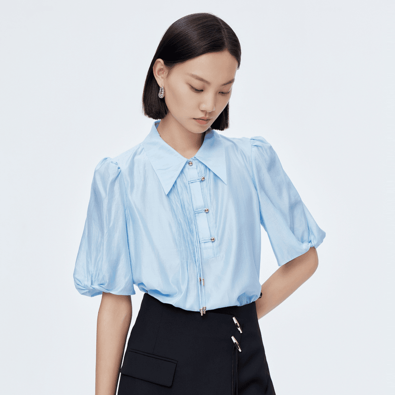 【商场同款】丽雪LEISURE天丝混纺面料亲肤精致国风盘扣衬衫1692