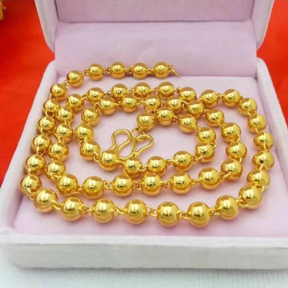合金项链 男款 金色时尚 卡10圆珠项链空心光面长度70cm粗卡10mm