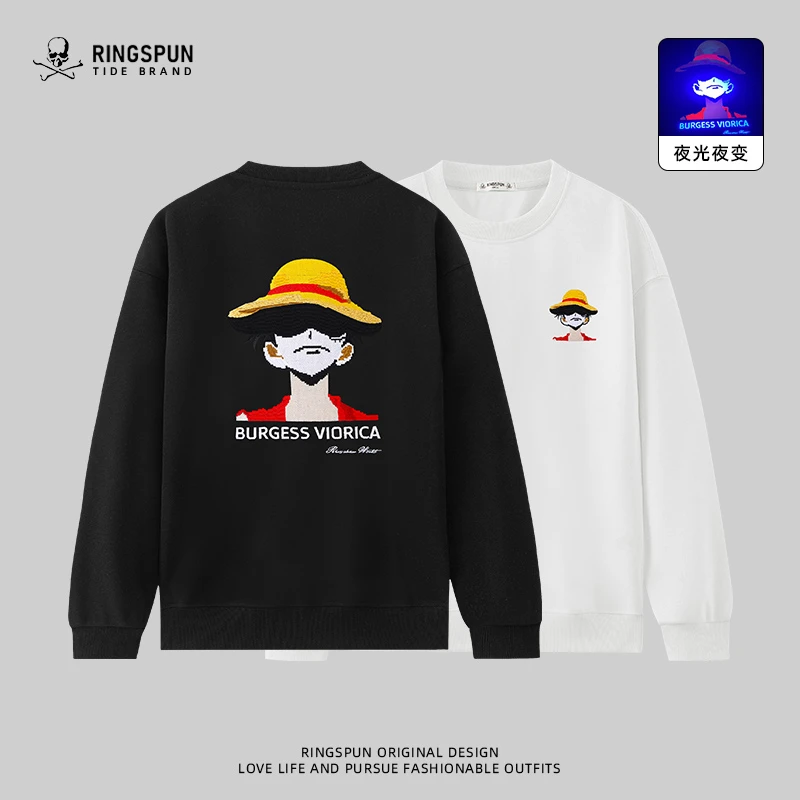 RINGSPUN【草帽男孩】骷髅头变色刺绣卫衣男秋季男女同款长袖上衣