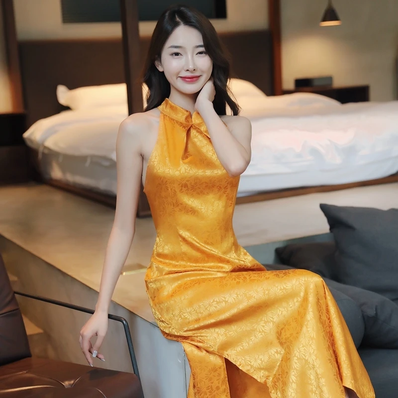 新中式晨袍改良旗袍女夏敬酒服新娘无袖红色睡衣早秋订婚国风礼服