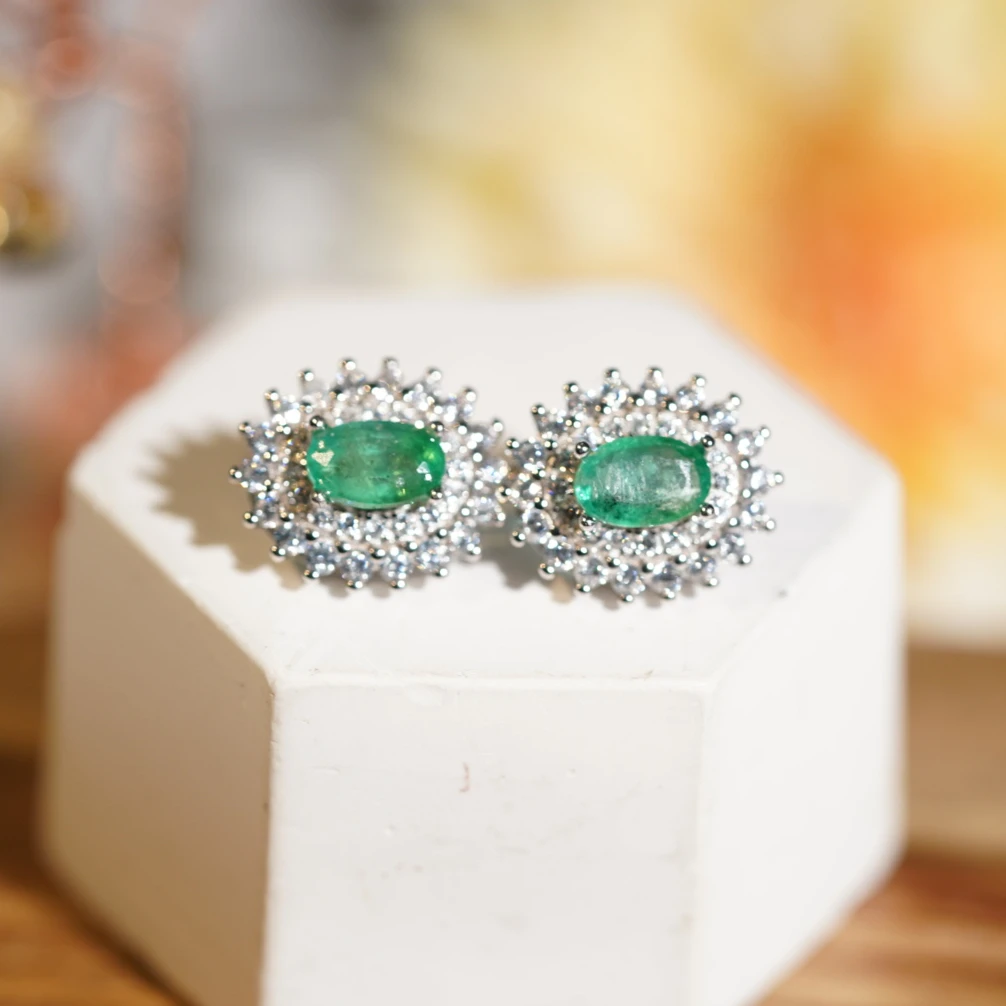 C0058 天然祖母绿耳钉