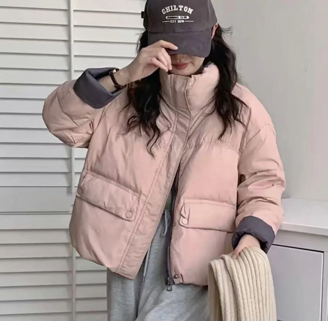 楠哥#（精722）小个子撞色短款时尚宽松韩版立领棉服外套